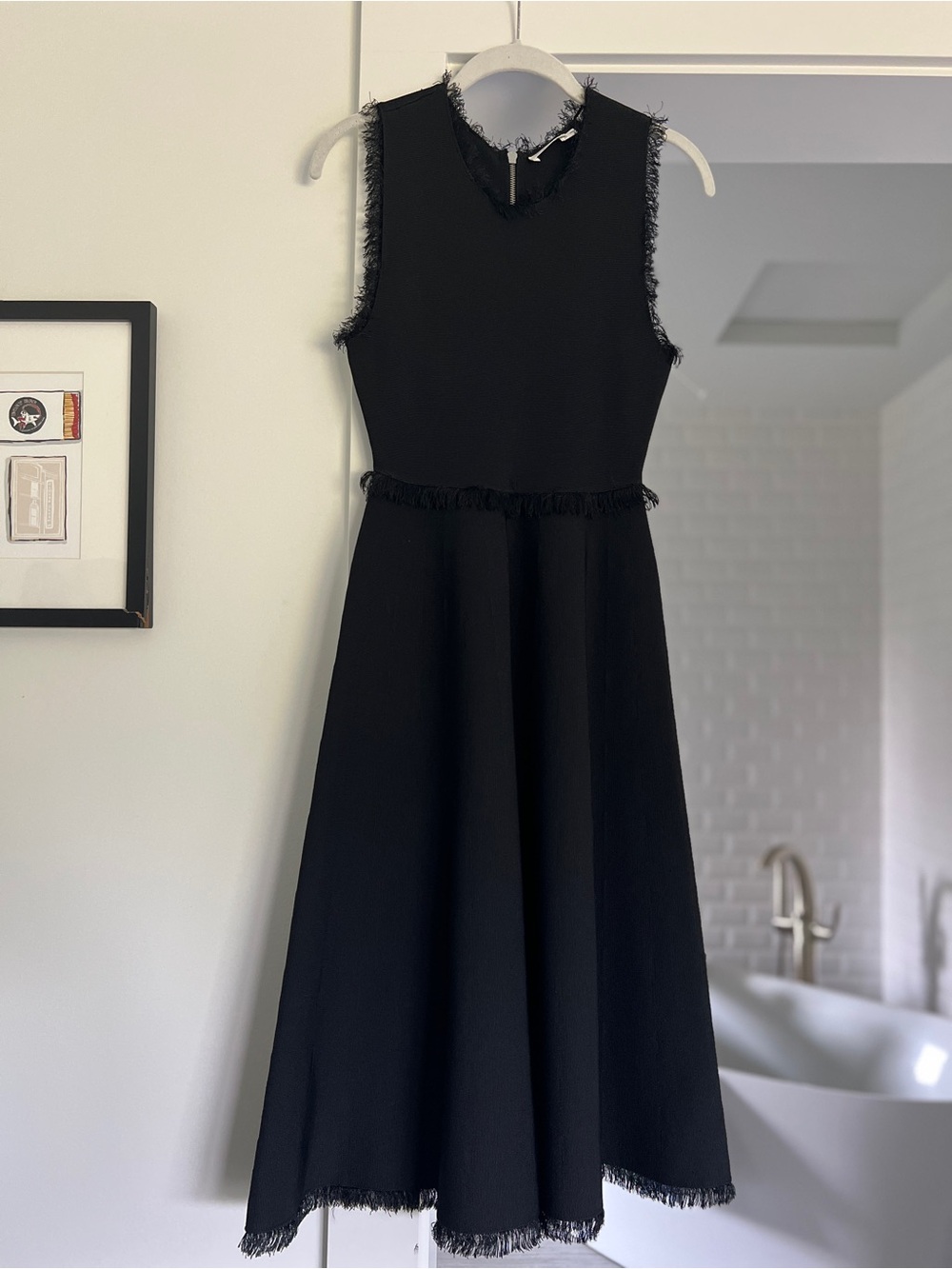 ALC Sleeveless Black Midi Dress with Fringe Trim size XS